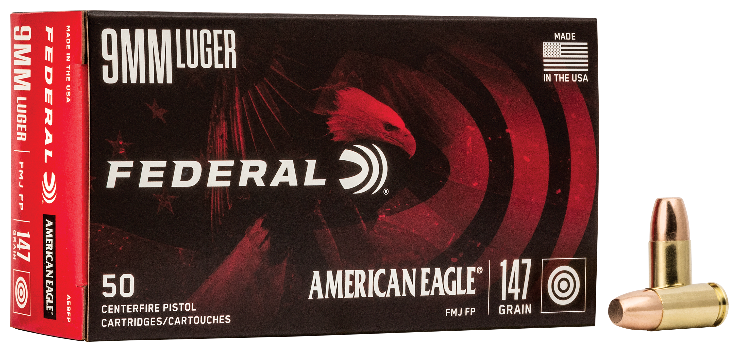 Federal American Eagle 9mm Luger 147 Grain FMJ Centerfire Handgun Ammo ...